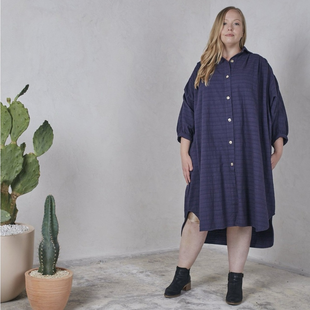 Esby Apparel Viola Dress in Indigo Blue Dobby 3X/4X